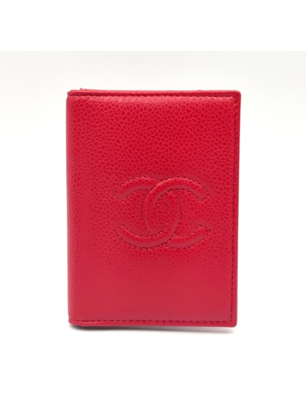 Chanel CC Logo Leather Red Card Case